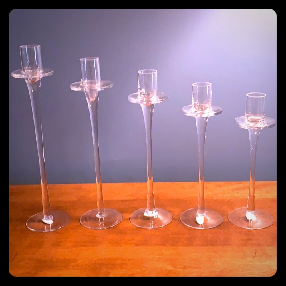 Candlesticks Set of 5 Graduated Clear Glass